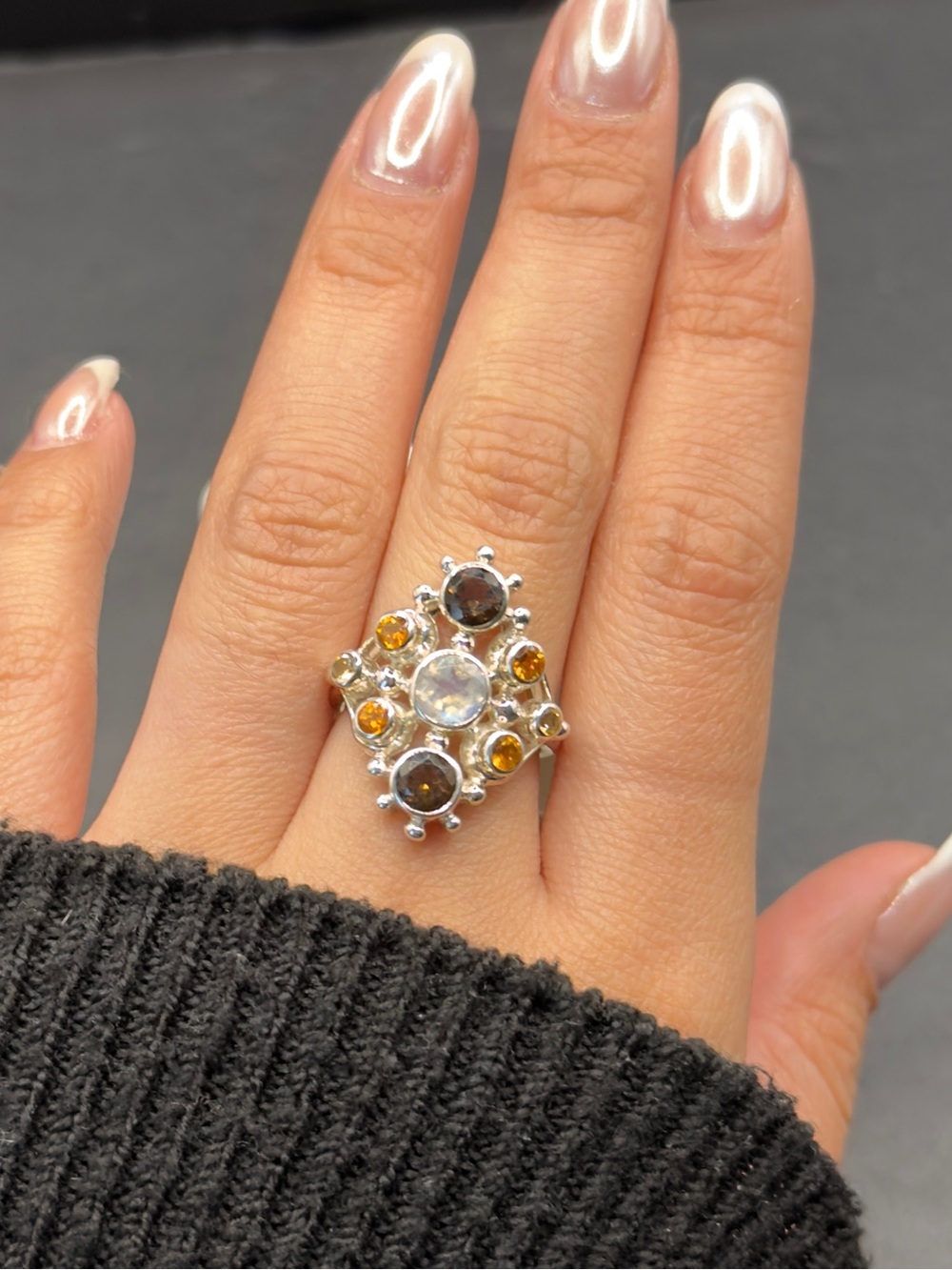 Authentic Nicky butler moonstone, Smokey quartz and citrine ring sz 7
